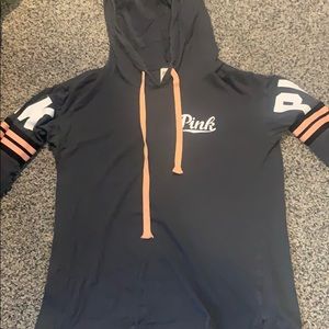 Pink long sleeve top with a hood